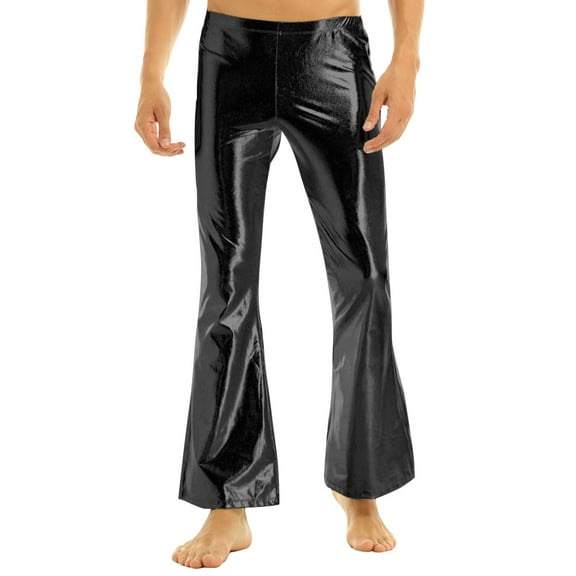 YiZYiF Mens Glossy Flared Disco Pants Leisure Bell Bottom Long Pants