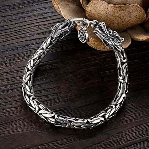 K-KED 925 Sterling Silver Vintage Dragon Bracelet Elegant Trendy Bangle Jewelry