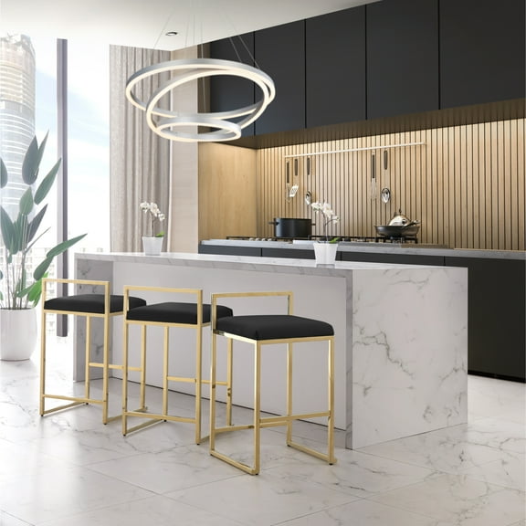 Inspired Home Modern Tevin Gold Base Upholstered Counter Stool, (sets of 2), Black