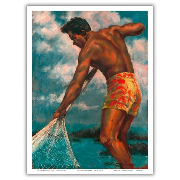 Hawaiian Island Fisherman (Lawaiʻa) - From an Original Color Painting by Frank Mickelsen - Master Art Print (Unframed) 9in x 12in