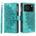 thumbnail image 2 of For iPhone 17 Pro Wallet Case,PU Leather Pressed Sunflowers Leather Zipper Flip Wallet Multi Card Slots Photo Frame Phone Bag Case , Green, 2 of 12