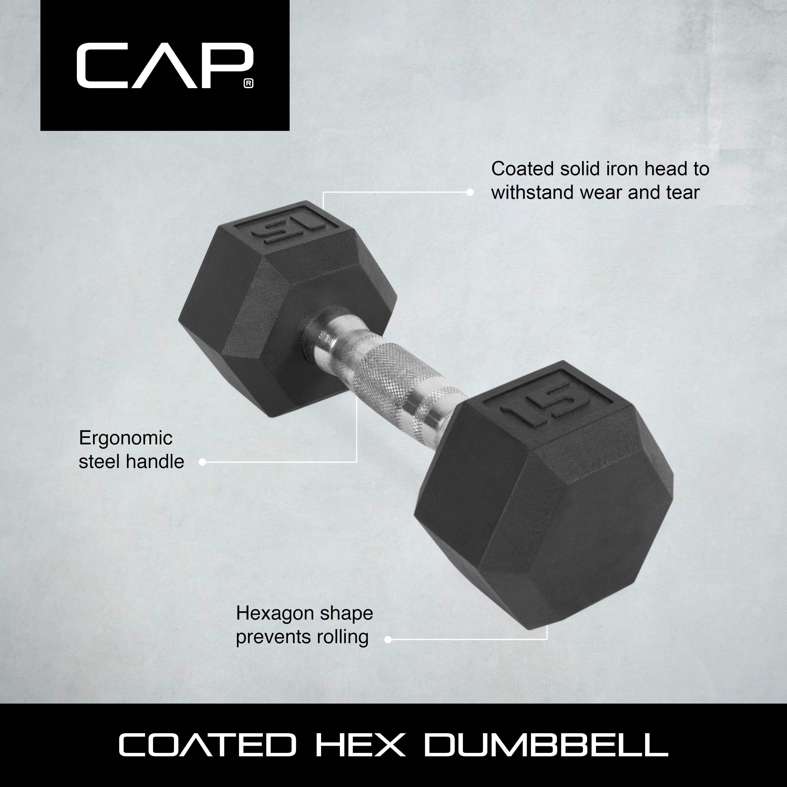(2 pack) CAP Barbell, 115lb Coated Hex Dumbbell, Single