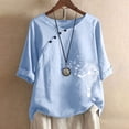 thumbnail image 2 of UPPADA Plus Size Linen Tops for Women Trendy Round Neck Tshirts Short Sleeve Cotton Blouses Vintage Summer Basic Tee, 2 of 6