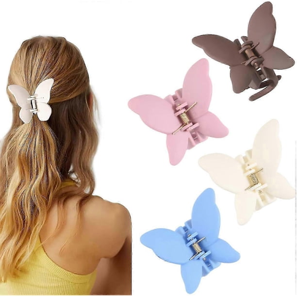 Butterfly Hair Claw Clips Non-Slip Strong Hold for Medium Thick Hair 4 Colors Fashion Hair Clip for Girls and Women (Brown,Pink,White,Blue)