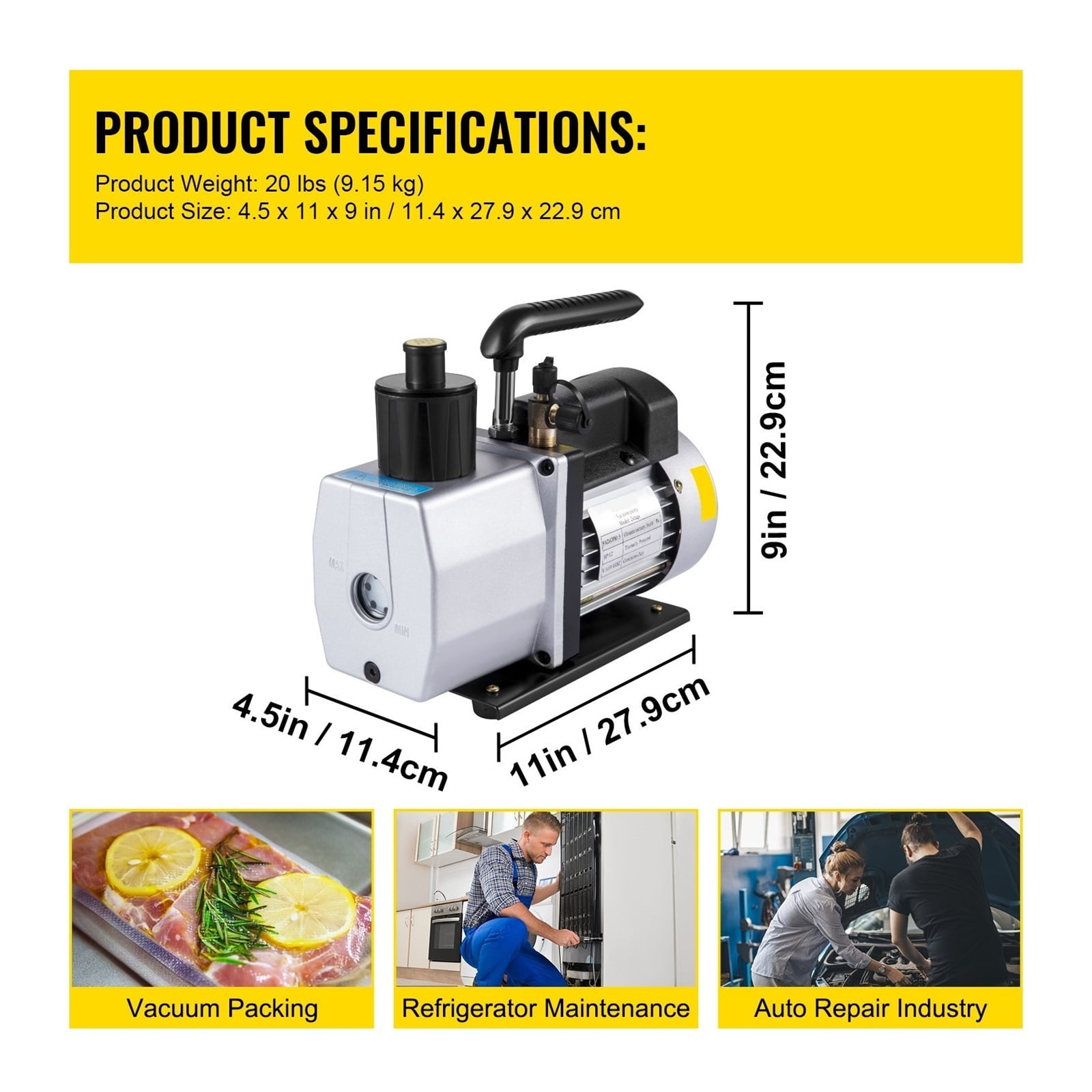 Vacuum Pump 5 CFM Dual Stage Refrigerant Vacuum Pump 1/2 Air Conditioner Refrigerant HVAC Air Tool ,Outstanding Oil Inlet System