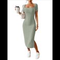 thumbnail image 2 of Vestido de Verano 2025 para Mujer, Ajustado, de Corta, Acanalado, con Abertura Lateral, de Punto y Cuello Cuadrado Verde S, 2 of 8