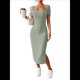 thumbnail image 2 of Vestido de Verano 2025 para Mujer, Ajustado, de Corta, Acanalado, con Abertura Lateral, de Punto y Cuello Cuadrado Verde M, 2 of 8