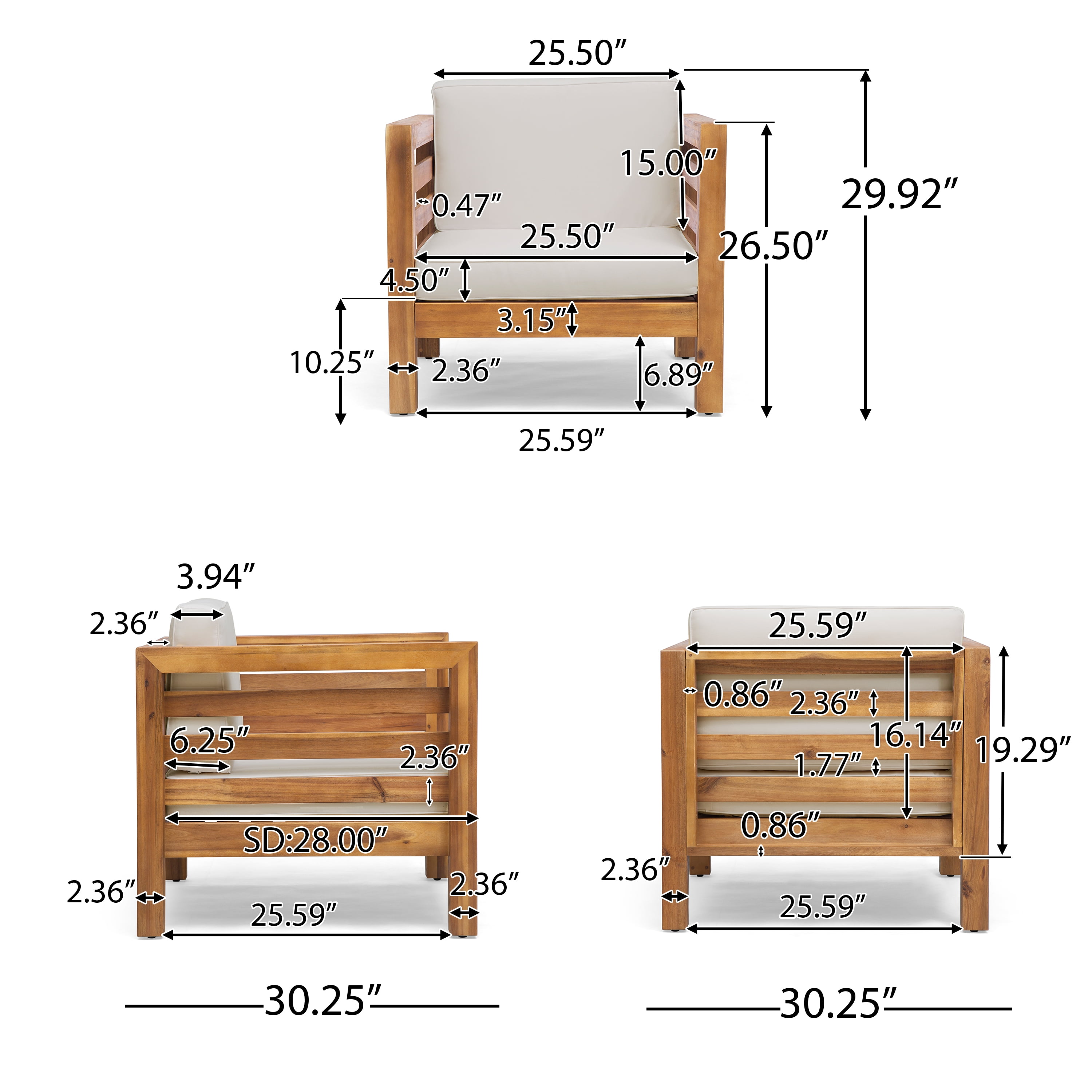 Emma outdoor acacia 2024 wood club chairs