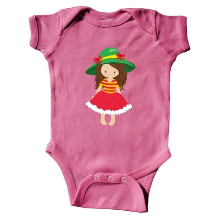 

Inktastic Cute Girl Brown Hair Red Skirt Green Hat Gift Baby Girl Bodysuit
