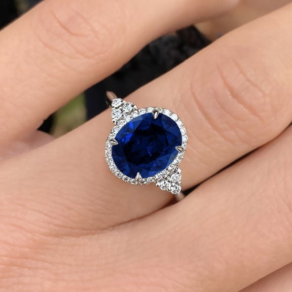5 Carat Oval Cut Blue Sapphire Engagement Ring 14k White Gold Platinum Natural Royal Blue Sapphire Ring Handmade Anniversary Ring