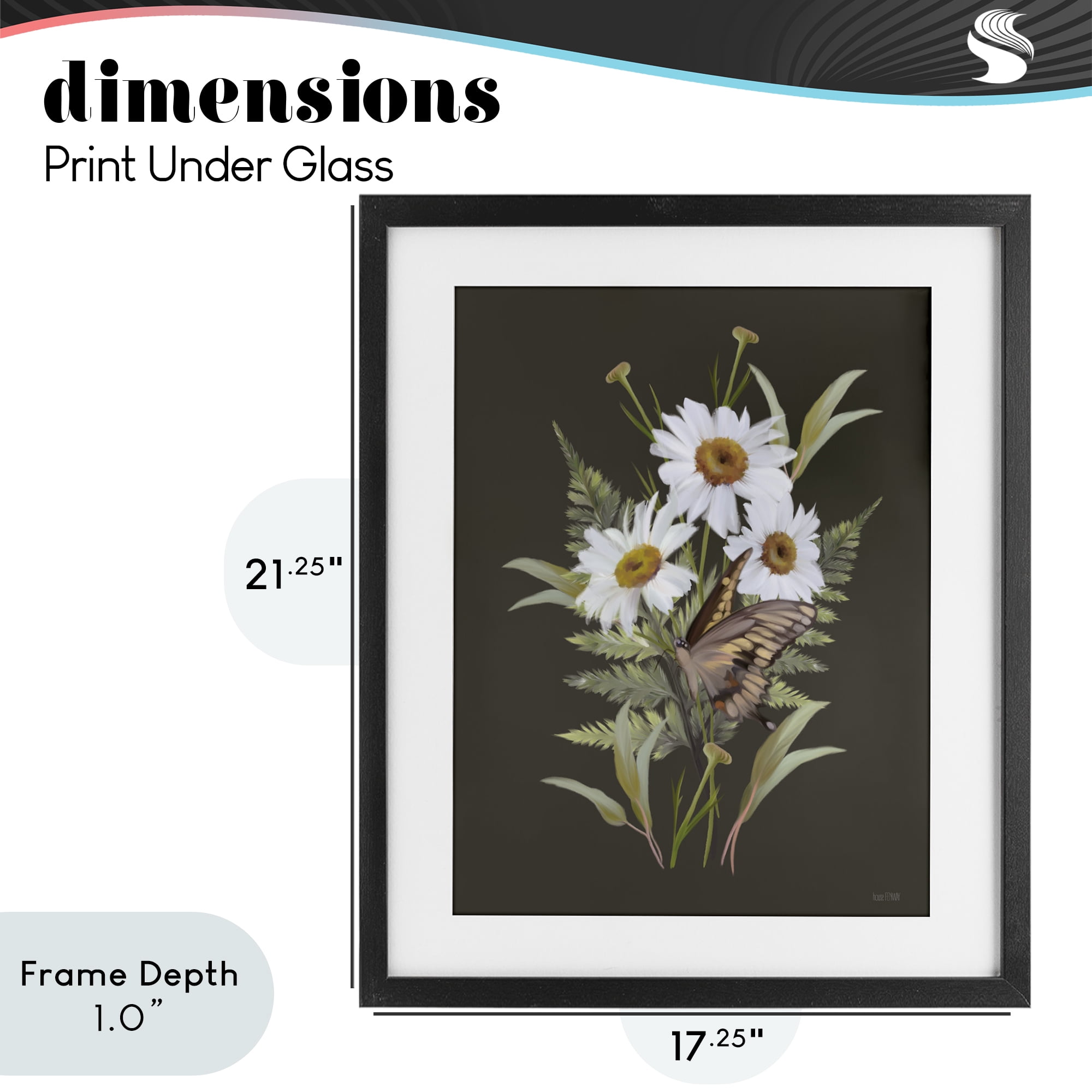 Stupell Industries Daisy Bouquet with Swallowtail Black Framed Print Under Glass, design by House Fenway
