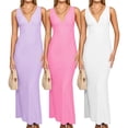 thumbnail image 3 of AJZIOJIRO Women Summer V-Neck Dress Sleeveless Casual Solid Color Sundress Straps Swing Dresses for Women S-XL, 3 of 9