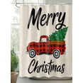 thumbnail image 2 of Fsddascl Merry Christmas Shower Curtain Set - Small 36" x 72" Washable Bathtub Curtain with 12 Hooks, Red Black Plaid Truck Xmas Tree Winter Waterproof Fabric Stall Shower Curtains for Bathroom, 2 of 6