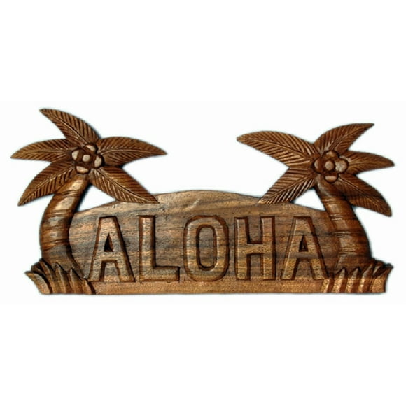 Alii of Hawaii Panneau en Bois Sculpté Palmier avec Aloha