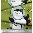 thumbnail image 3 of Soimoi Green Rayon Crepe Fabric Snowman & Penguin Cartoon Printed Fabric 1 Yard 46 Inch Wide, 3 of 3