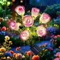 thumbnail image 4 of Rirool 2-Pack Purple Solar Rose Flower Garden Stake Lights, 7 Heads Outdoor Waterproof Decorative Lights with 8 Modes, Auto On/Off Warm White LED for Yard Lawn Patio Pathway Decor, 4 of 8