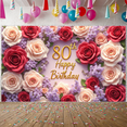 thumbnail image 6 of Elegant Floral Design 80th Birthday Banner Rose Decor Birthday Celebration for Senior Birthday Indoor Party Event, 6 of 9