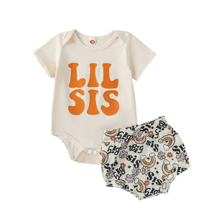 

IZhansean Baby Girl Sister Matching Outfits Romper T-Shirt Top Elastic Waist Shorts Summer Clothes Litter Sister 18-24 Months