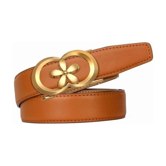 Catelles Camel Cowhide Leather Belt, Gold-plated Flower Alloy Automatic Buckle, Elegant And Durable, Suitable for Women's Casual and Business Wear, 2.8CM Width,Gift Box &Length 110cm