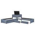 EUROCO Upholstery LShaped Twin Platform Bed with Storage Drawers and