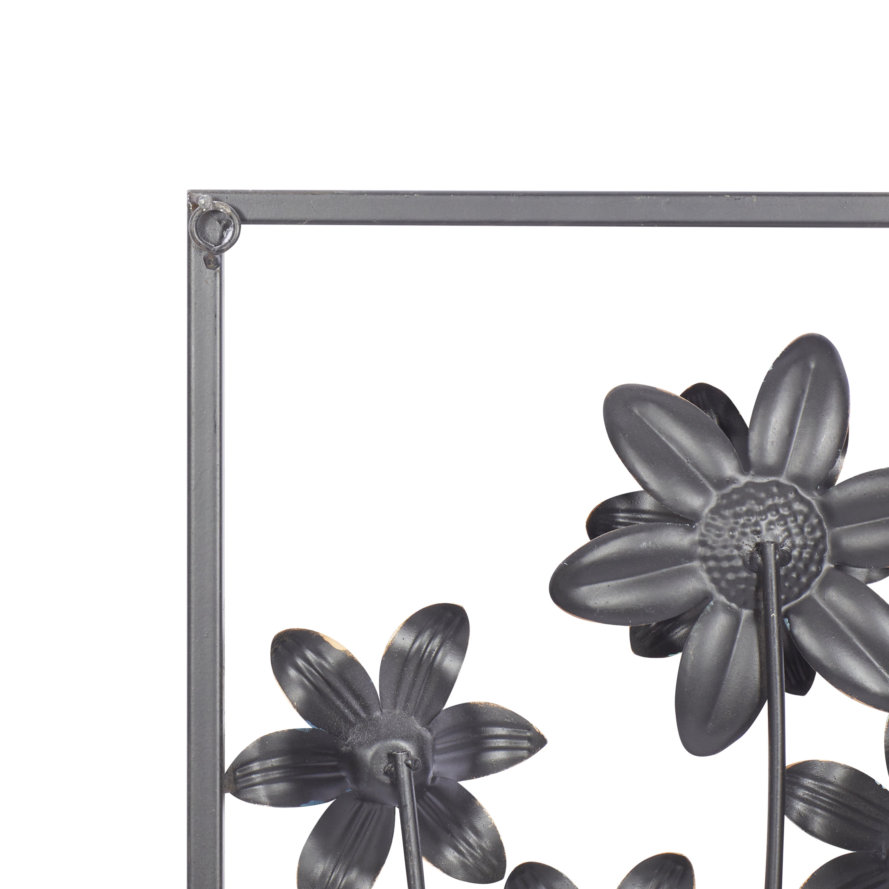 DecMode Gray Metal Floral Wall Decor with Black Frame (2 Count