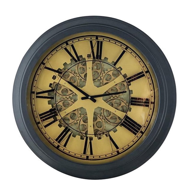 HomeRoots 401295 Black & Copper Exposed Gears Round Wall Clock