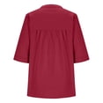 thumbnail image 3 of Womens 3/4 Sleeve Tops Round Neck Shirt Cotton Linen Button down Tunic Tops Loose Casual Breathable Tops for Summer Outdoor Wear by Gbobgt Red L, 3 of 4
