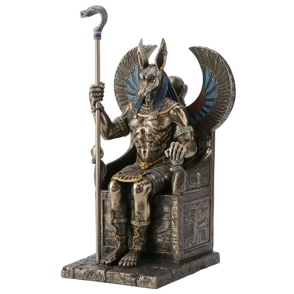 Resin Statues Bronze Finished Egyptian God Anubis On Throne Statue 5 X 10 X 4.5 Inches Bronze