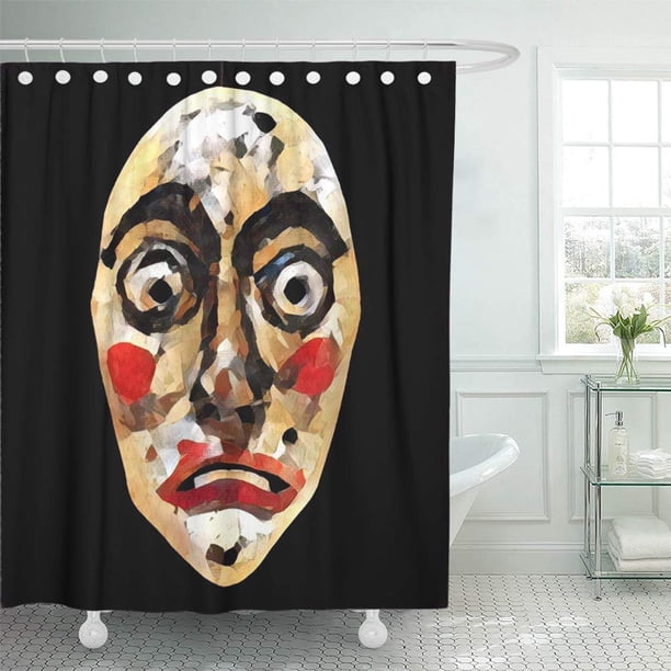 ABPHQTO Digital The Old Mask Tribal de madera Rostro humano Emoción sorprendida Étnico en pintura Juego de cortinas de ducha de baño a prueba de agua 165x180 cm ABPHQTO PKNMT66x72Shower-9900