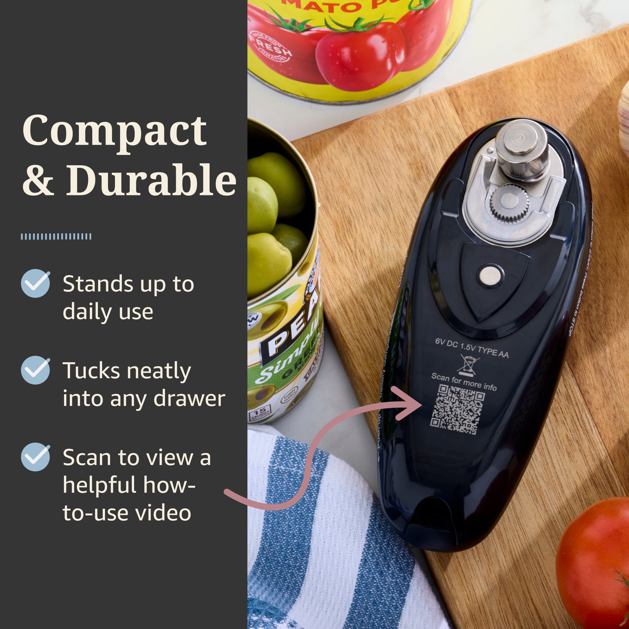 Farberware Soft Grips Hands-Free Battery-Operated Can Opener in Black