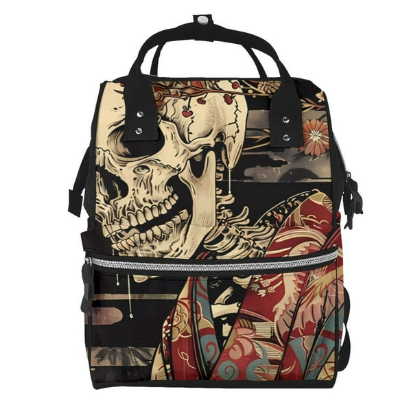 Easygdp Gothic Eastern Floral Skull para Bolsa de Bebé de Gran Capacidad con Múltiples Bolsillos, Bolsa de Pañales para Padres, Bolsa de Viaje Organizada y Elegante