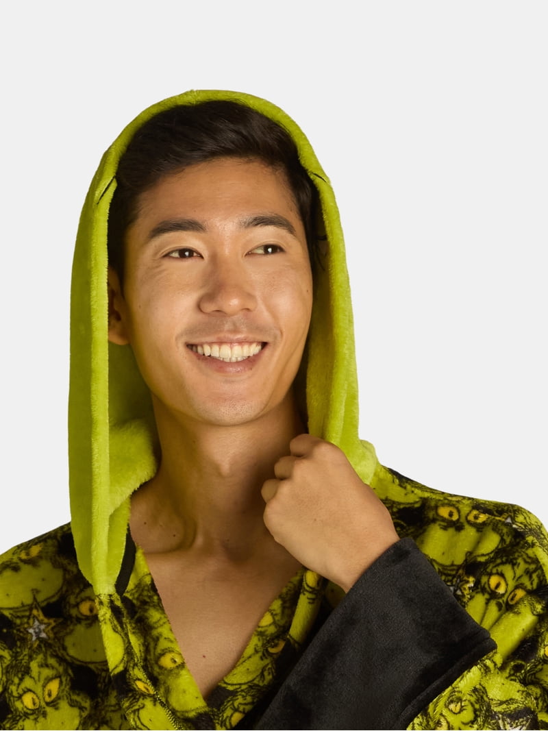 Dr. Seuss men's Grinch Robe - Cozy Fleece with Character Hood