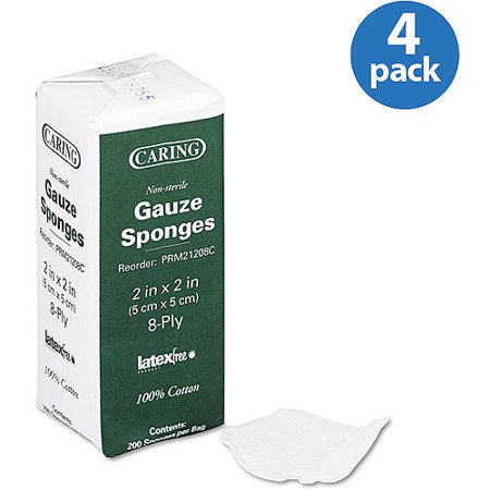 Medline Caring Non-Sterile Gauze Sponges, 200 count (Pack of 4)