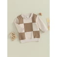 thumbnail image 3 of Infant Baby Girls Boys Fall Sweatshirts Clothes Toddler Long Sleeve Checkerboard Print Loose Fit Pullover Tops, 3 of 8