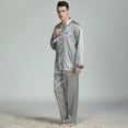 thumbnail image 3 of AMERTEER Men‘s Silk Pajamas Set Casual Print Home Service Two-Piece Set, 3 of 5