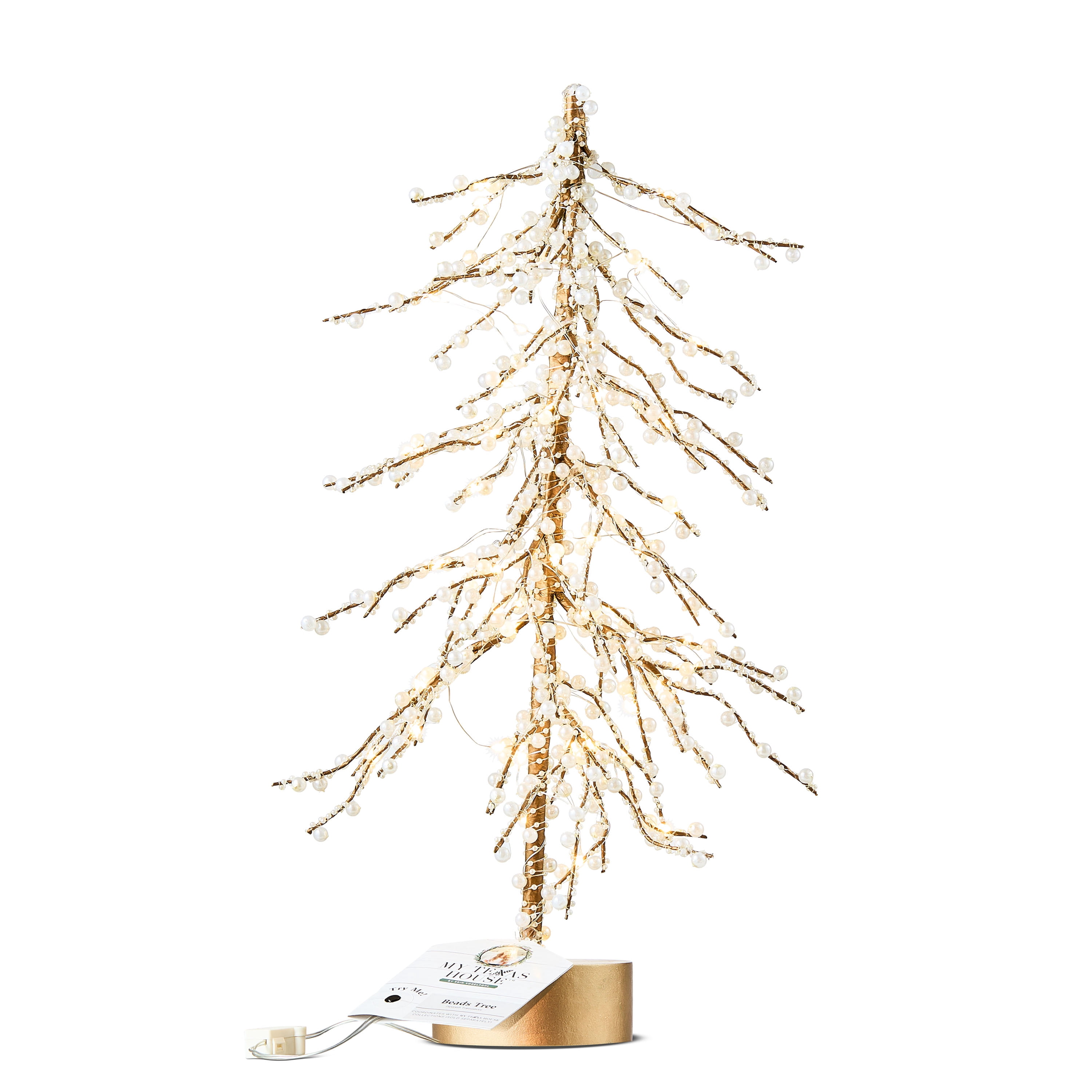 Gold and White Light-Up LED Pearl Christmas Tree Decoration, 18", by My Texas House