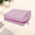 thumbnail image 3 of Unique Bargains 1 Pc Convenient Drawstring Makeup Bag for Vacation Business Travel PU Light purple, 3 of 6