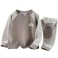 thumbnail image 2 of Placlothes Girls’ Gray Cotton Thermal Underwear Set, 2-Piece Long Sleeve Top/Pants with Striped & Cartoon Embroidery, Size 80-170 (1-14Y) – Soft for Kids’ Base Layer,Size 8 T, 2 of 5