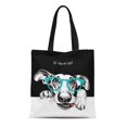 thumbnail image 1 of JSDART Sac Fourre-Tout en Toile Portrait à la Main de Chien Drôle en Lunettes Hipster Sac à Provisions Réutilisable, 1 of 1