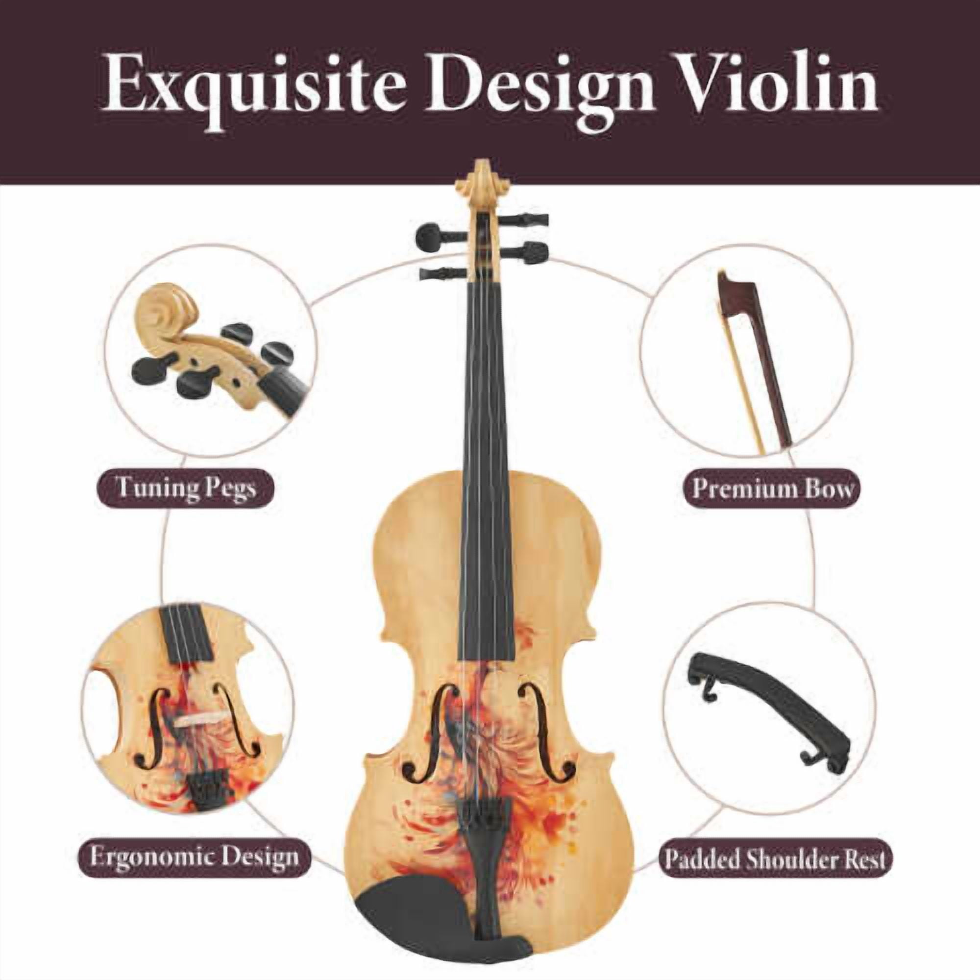 4/4 Full-Size Violin - Professional Sound Durable Tonewood Complete Accessories Unique Gift for Musicians Wood + Wood_1