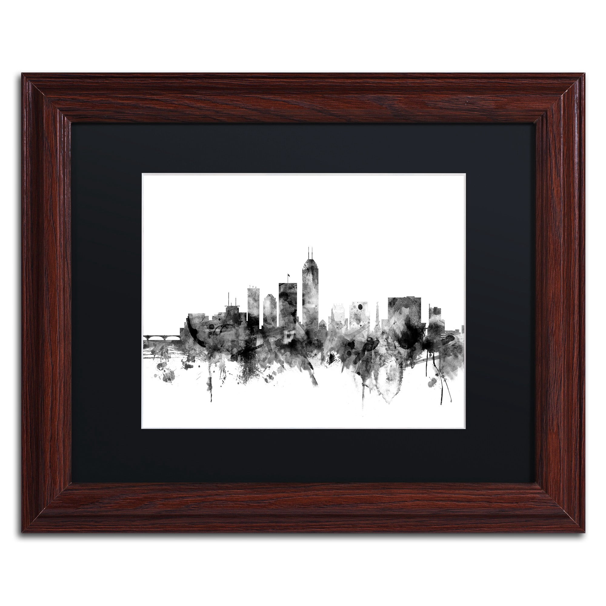 Trademark Fine Art "Indianapolis IN Skyline B&W" Canvas Art by Michael Tompsett, Black Matte, Wood Frame