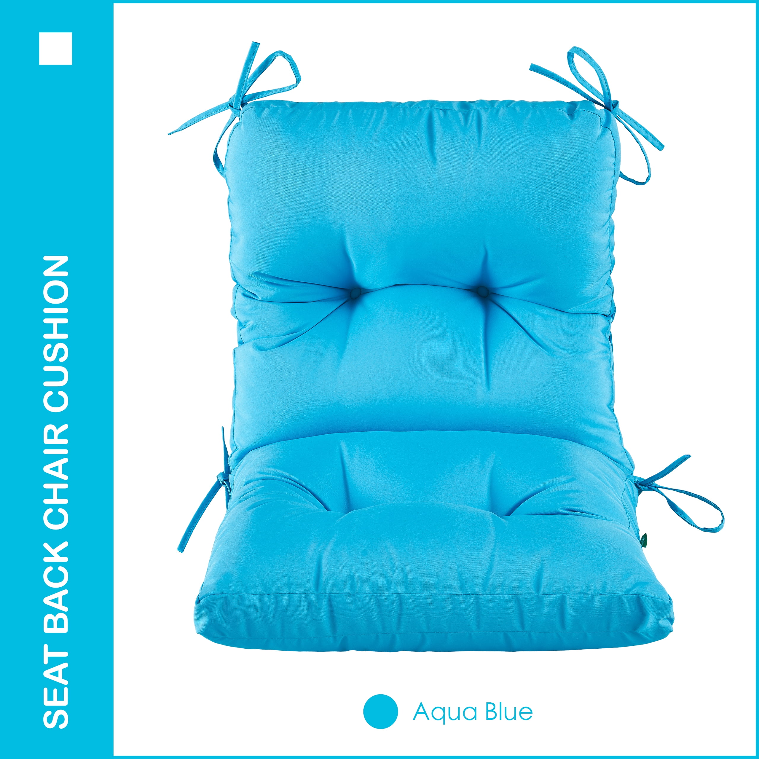 YOOZEKU Outdoor Indoor Seat Back Chair Cushion,Waterproof Tufted Patio Chair Cushion with Ties for Lawn Outdoor Furniture,Adirondack,Rocking Chair, Aqua Blue