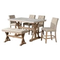 thumbnail image 1 of Counterheight 6pc Rustic Natural Wood Dining Set w Faux Marble + Chairs + Bench, 1 of 5