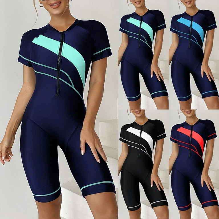 Women Mock Neck Surfing Wetsuit Short Sleeve Bathing Suit Bodysuit