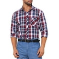 thumbnail image 5 of INSPIRE CHIC Men's Long Sleeve Checked Dress Shirt Point Collar Button Plaid Shirt M Red Navy, 5 of 6
