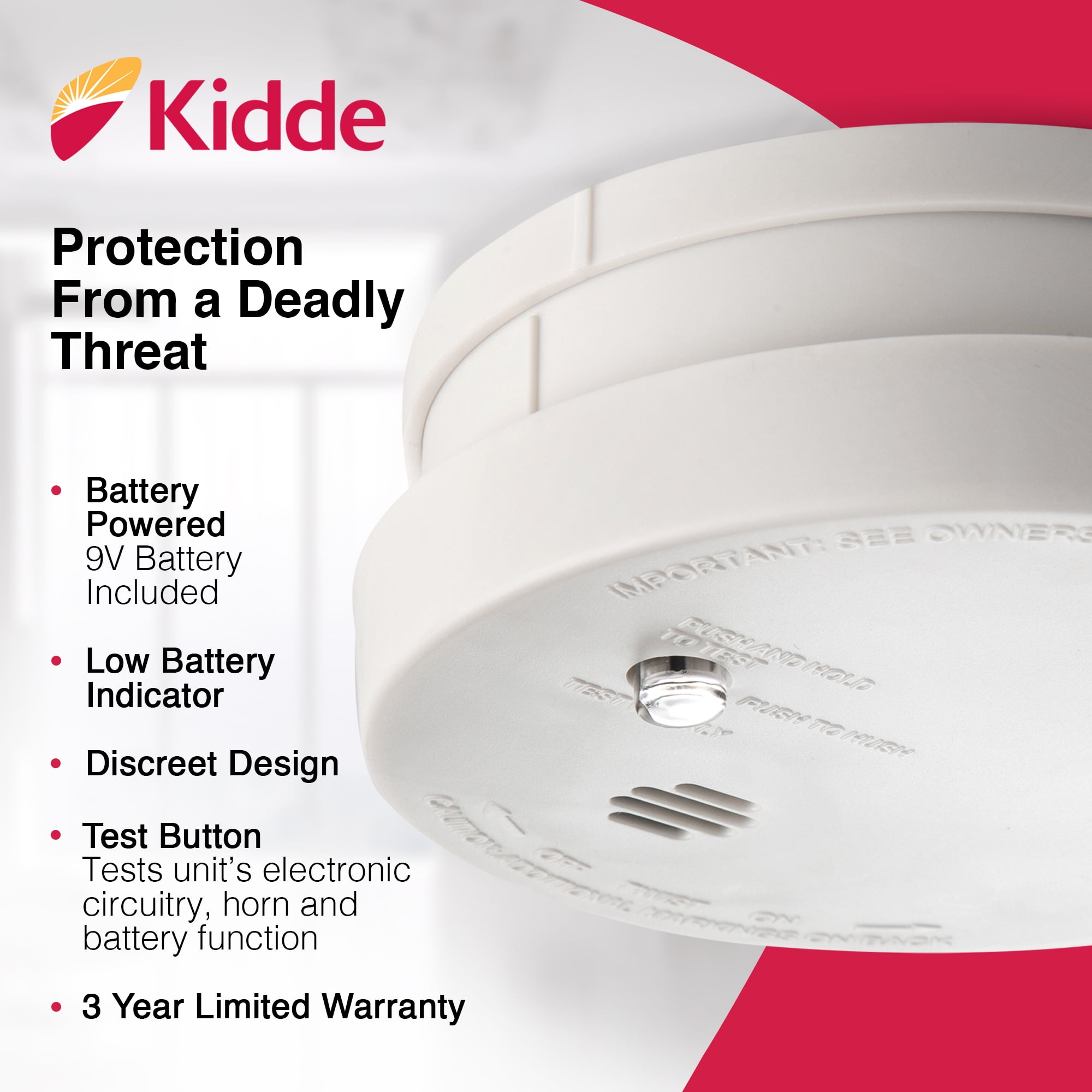 Kidde Fire Sentry Micro Profile 3 Year Smoke Alarm, 9 Volt Battery -  Walmart.com