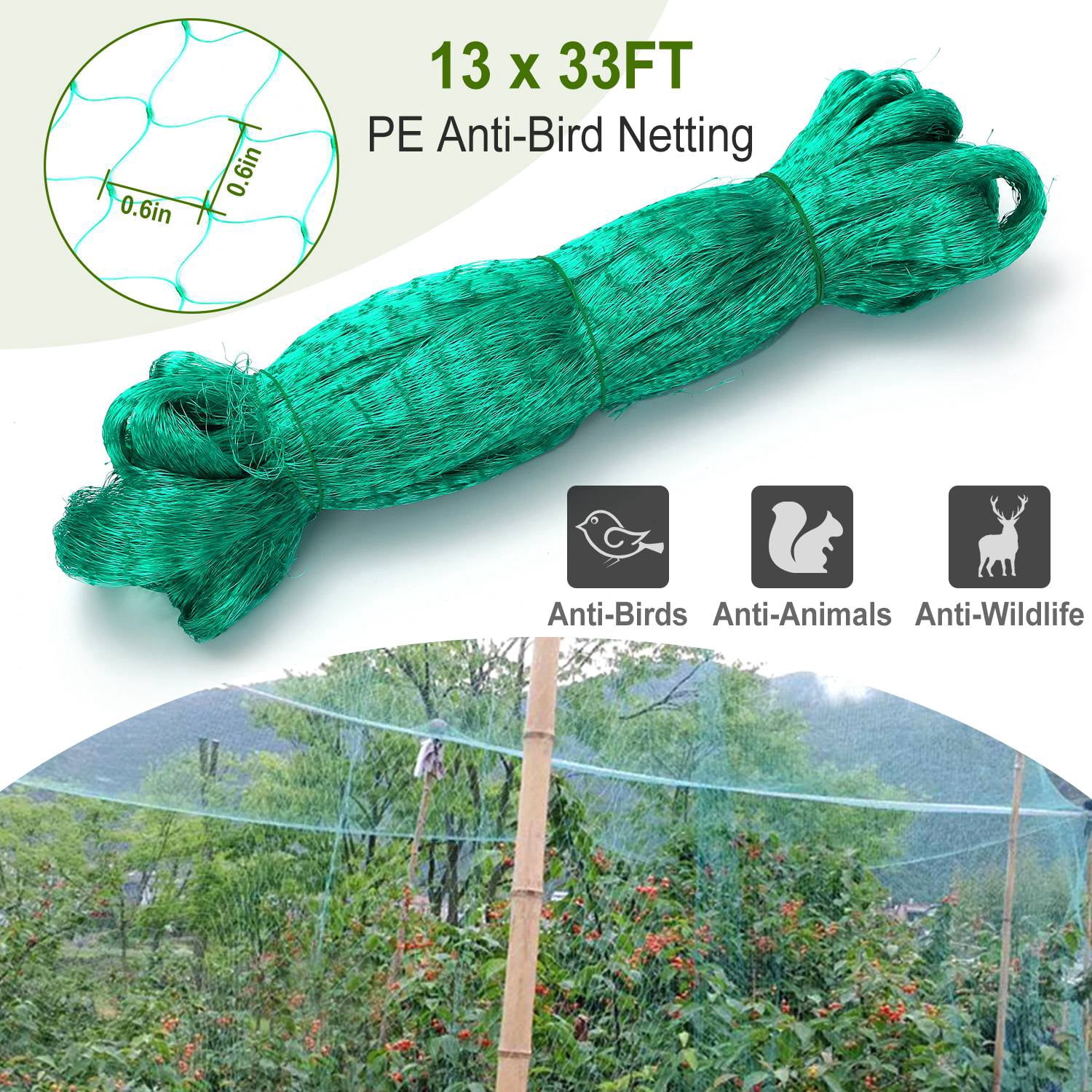 2PCS 13x33ft Garden Netting TeqHome PE Anti Bird Netting Plant Protection Covers for Plants Trees Vegetable Fruits Green