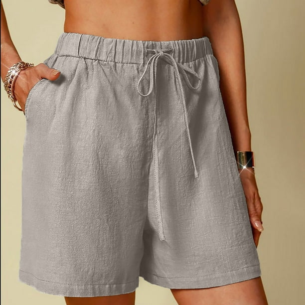 Pantalones Cortos Para Mujer Pantalones Cortos Fluidos Algodon Lino Color Solido Comodo Elastico Pierna Ancha Casual Odeerbi ODB157765 Walmart en linea