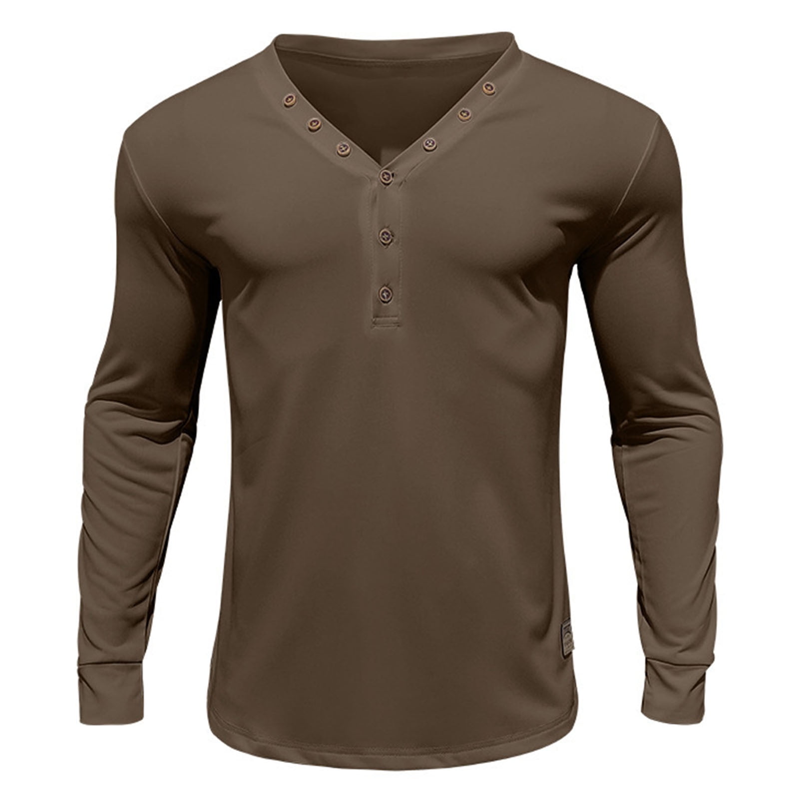 Hiiyo Men's Henley T-Shirt Solid Color Long Sleeved T Shirt