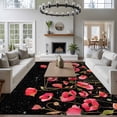 thumbnail image 3 of Red Poppy Area Rugs 8'x10', Washable Small Throw Rugs for Living Room Patio, Spring Summer Flowers Botanical Black Indoor Outdoor Rug Non-Slip Low Pile Carpet Runner Reversible Floor Mats, 3 of 8